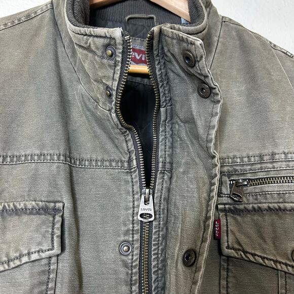 Levis Jacket Size XXL Coat Khaki Green Brown Chore Work Utility Pockets Quilted - Picture 6 of 13